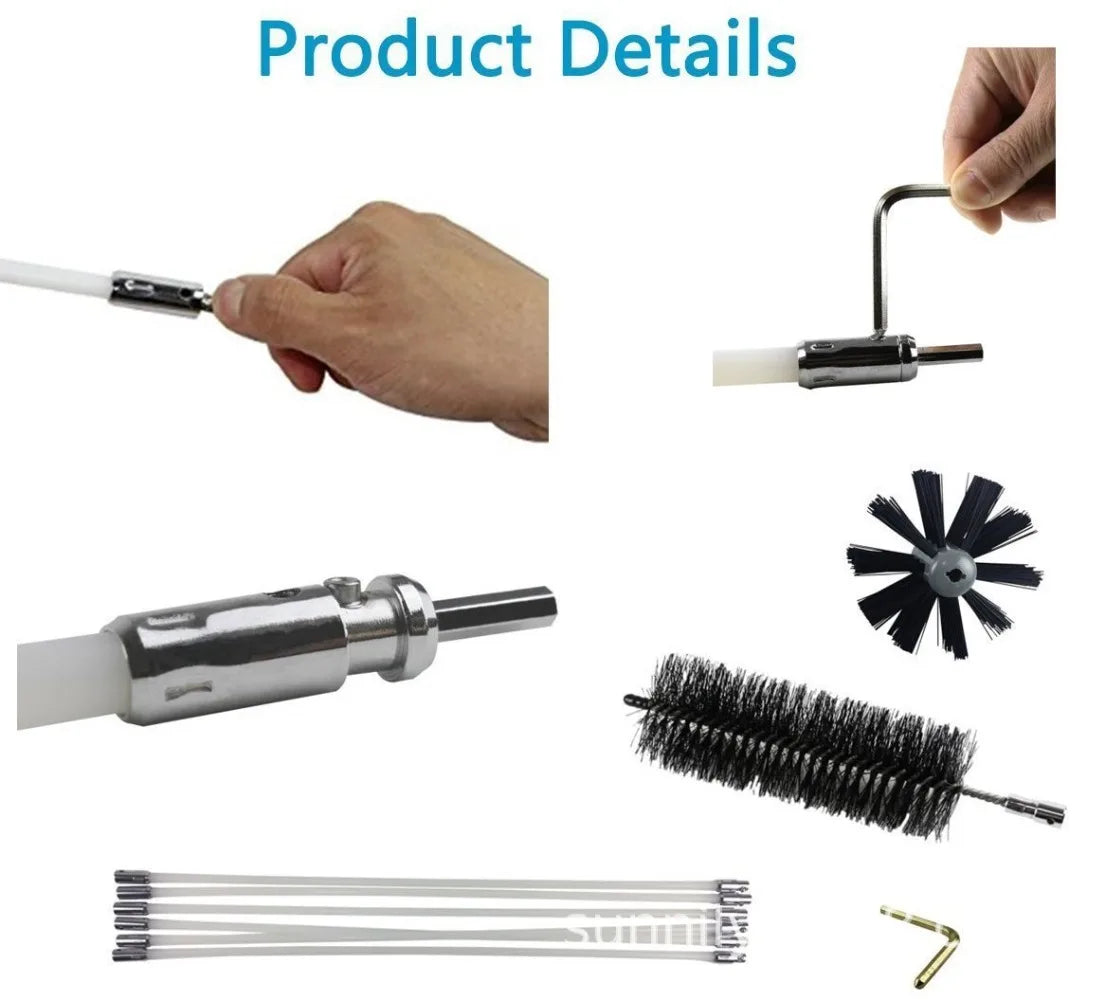 Chimney Cleaner Sweep Kit Nylon Electrical Drill Drive Flexible Rod Rotary Brush Head for Sweeping Away Flue Chimney Soot