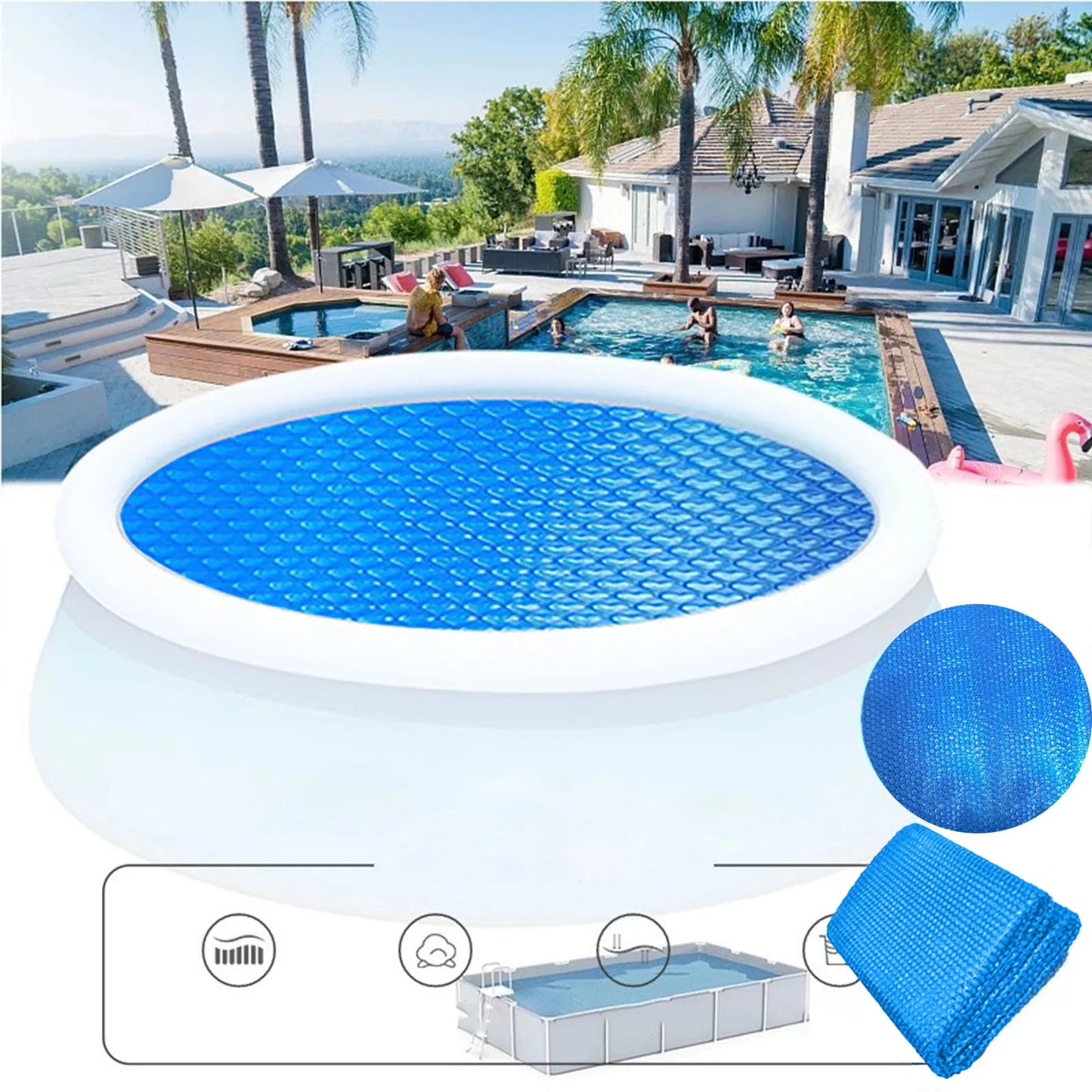 Above Ground Pool Solar Cover Heat Insulation Blanket Cover for Swimming Pool Protective Round Thermal Blanket with Heart-Shaped