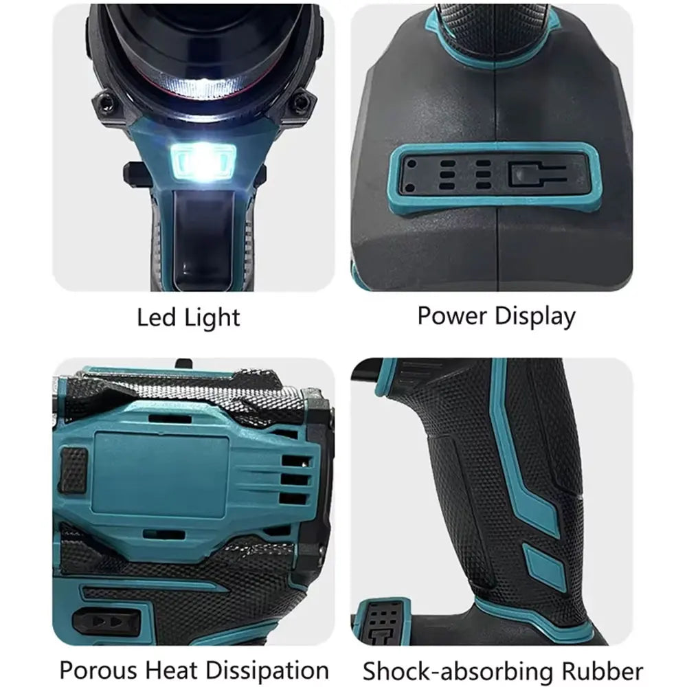 10mm Brushless Electric Impact Drill Driver 2-Speed Cordless Power Tool for Home DIY Construction 18V Battery Not Included