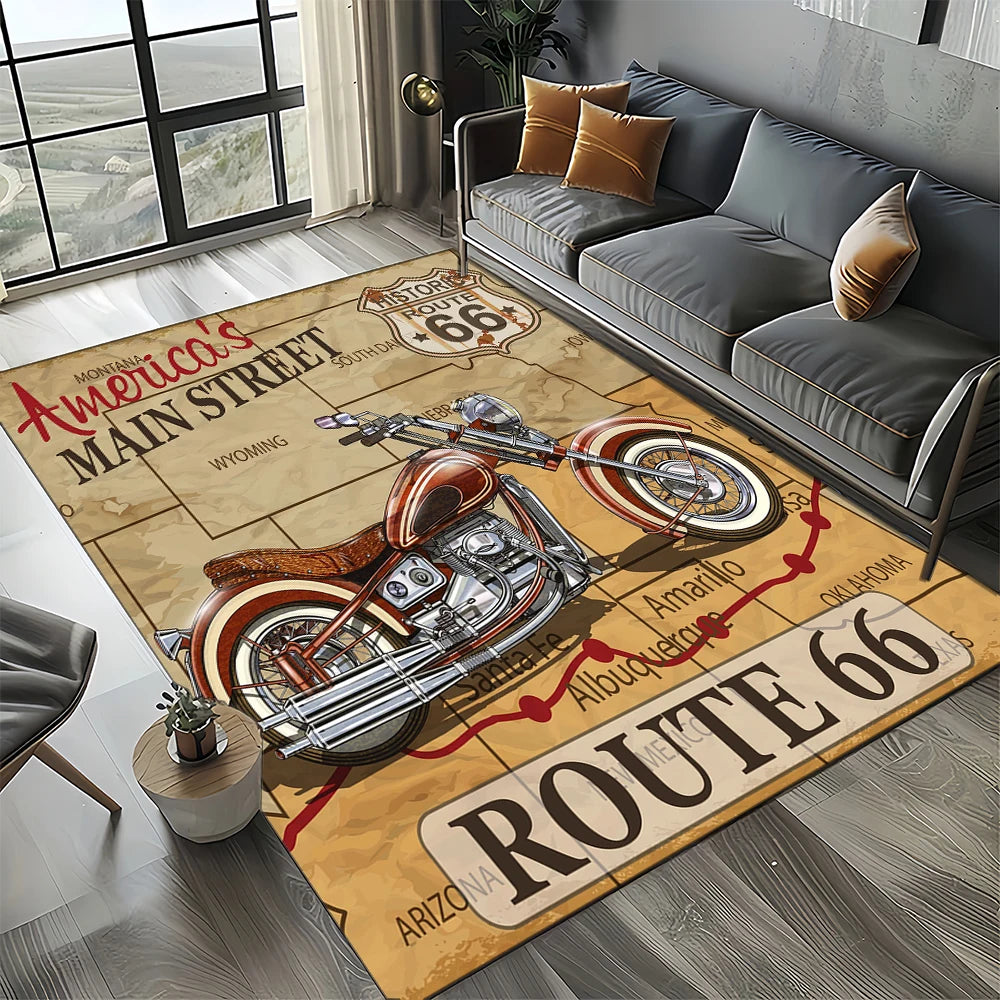 Retro America Historic Route 66,Mother Road,mãe EstradaCarpet Rug for Living Room Bedroom Home Sofa,Area Rug Non-slip Floor Mat