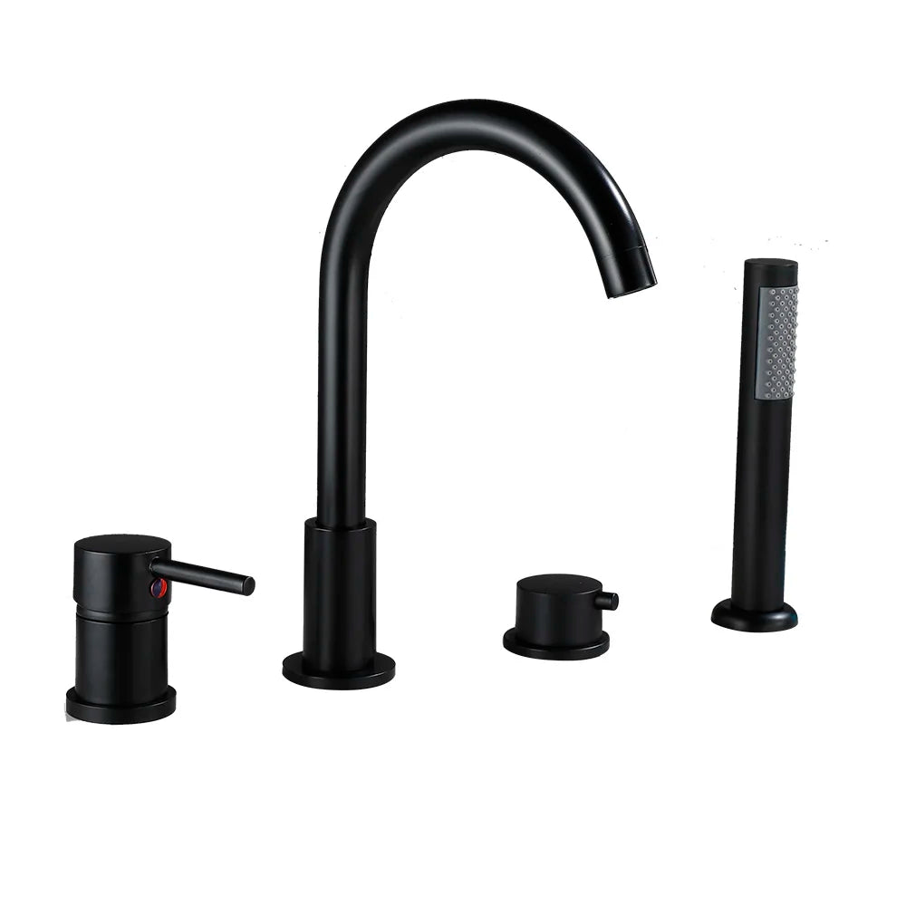 4-Piece Bathroom Faucet Set – Deck-Mounted Includes basin and bathtub mixer taps with handheld shower. Hot and cold water mixer for versatile bathroom use.