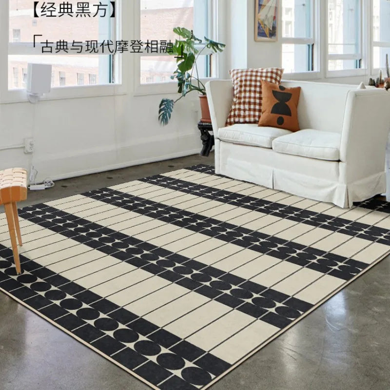 French Retro Rugs for Bedroom Checkerboard Living Room Decoration Carpet Ins Wind Plaid Bedside Floor Mat Large Area Plush Rug