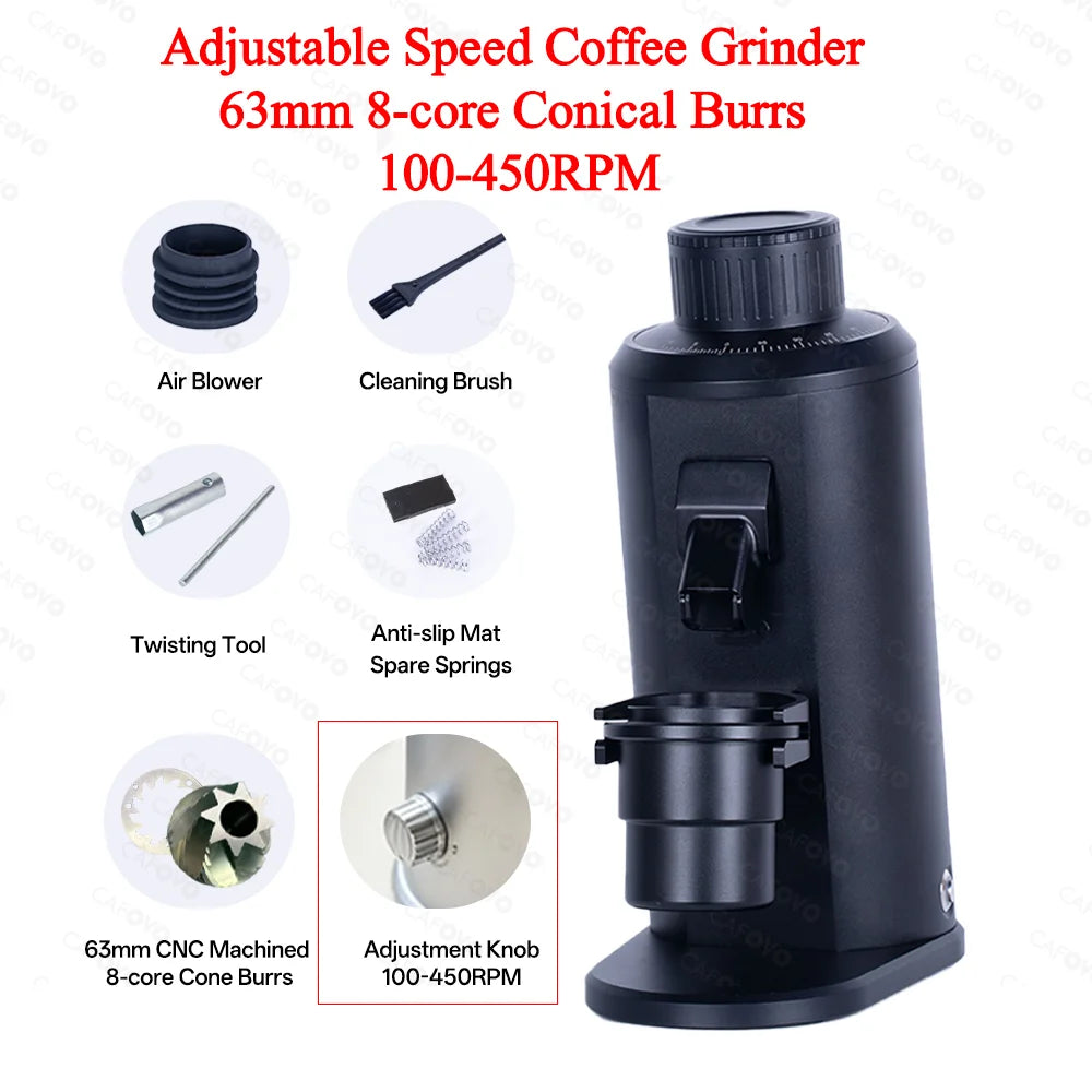 CAFOVO G163CV Adjustable Speed Coffee Grinder 63mm 8-core Conical Burrs 100-450RPM 350W Brushless Motor for Espresso Coffee Mill