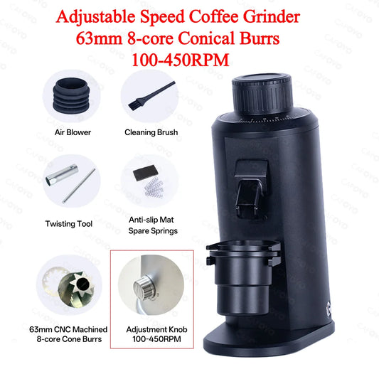 CAFOVO G163CV Adjustable Speed Coffee Grinder 63mm 8-core Conical Burrs 100-450RPM 350W Brushless Motor for Espresso Coffee Mill