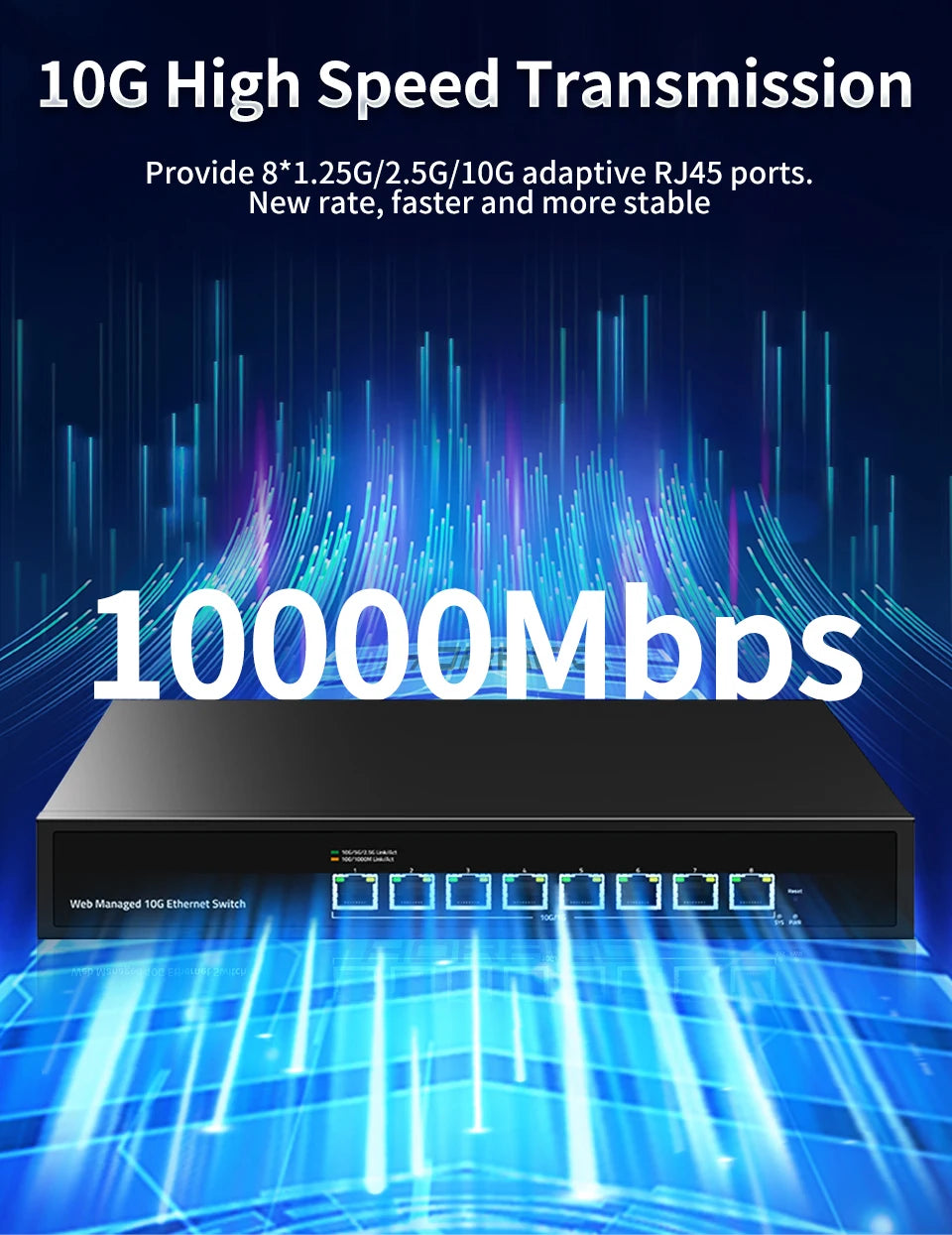 GoodTop 8 Port 10Gb Web Managed Ethernet Switch 10G Network Switch Homelab Network Hub Internet Splitter LACP/VLAN/DHCP Client