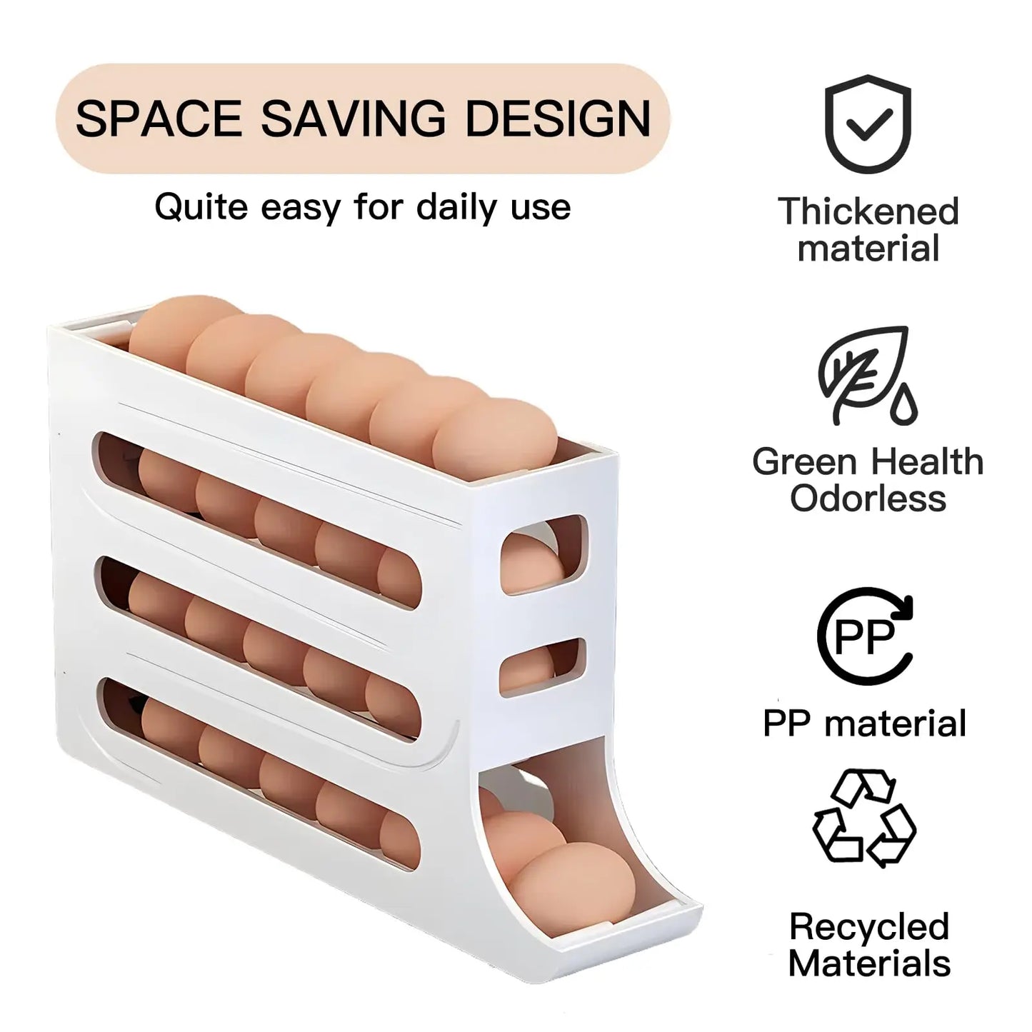 NASAN Egg Holder Egg Dispenser Auto Rolling Egg Tray Storage Organizer Space-Saving Egg Roller Rack 4 Tier Rolling Egg Holders