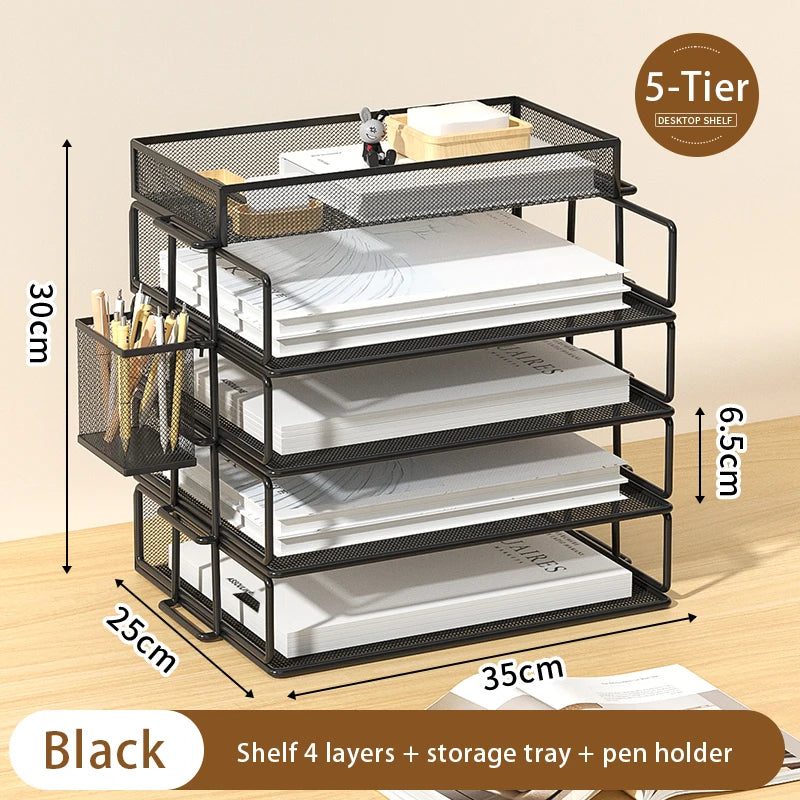 5-Tier Desk Organizer  Stackable Tray Office Desk Organizer File and Desktop Holder for Paper Letter Accessories Black