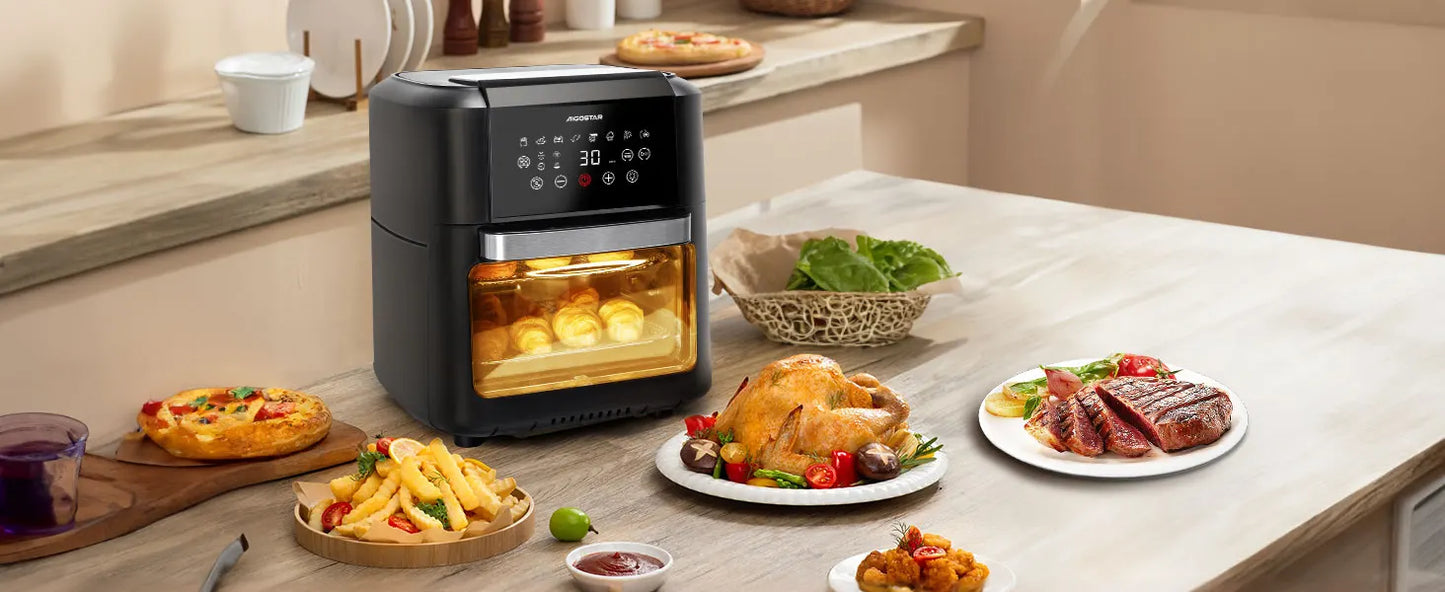 Aigostar Owen 12 Litre Air Fryer Multifunction 1700W LED Touch Screen 8 Preset Modes Includes 7 Accessories Rotary System BPA FR