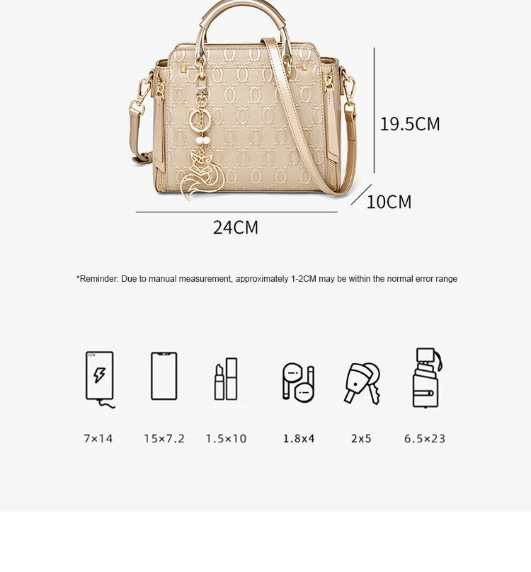 Cowhide Leather Women’s Handbag Luxury Design Elegant shoulder, crossbody, and tote style in one. Spacious and stylish, perfect for moms and everyday use.