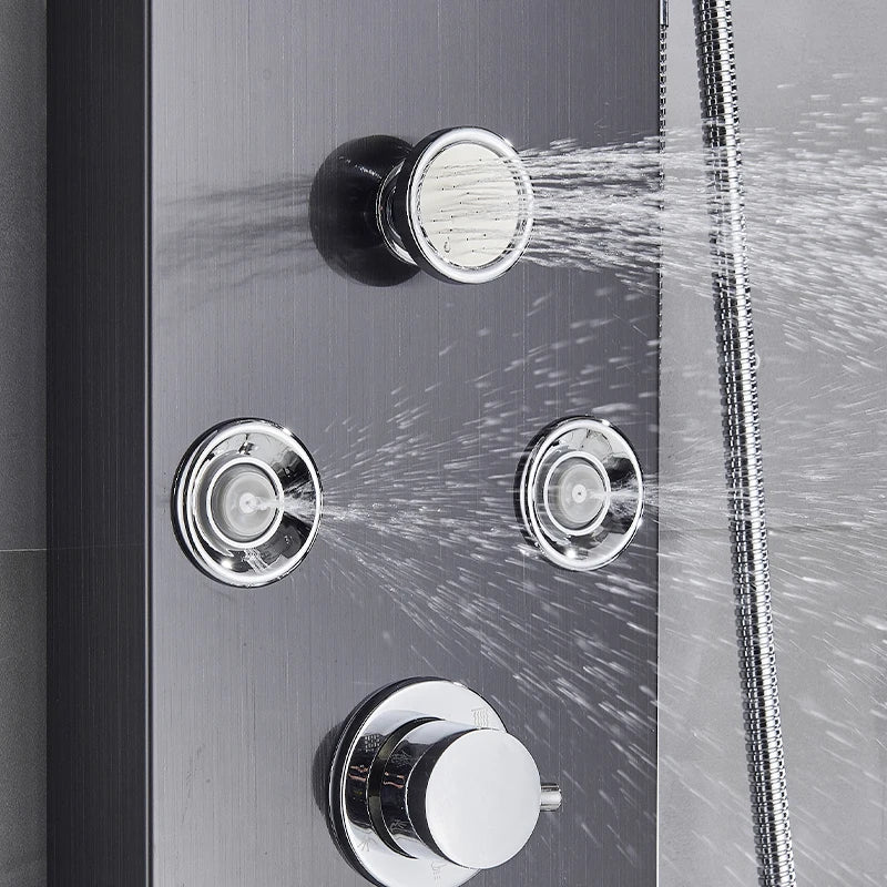 Black Bathroom Shower Panel SPA Massage Jet Shower Column LED Display Stainless Steel Shower System