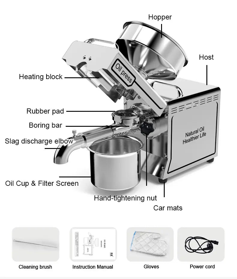 2025 Upgraded Oil Press Machine,110V/220V Dual Voltage,Low Noise Easy Clean Small Business/Household, Food Grade Stainless Steel