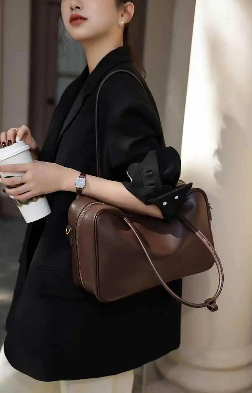 Luxury Genuine Leather Women’s Shoulder Bag Designer-style crossbody made from premium cowhide. Available in black, brown, and coffee colors with a spacious, elegant design for everyday use.