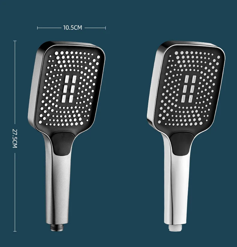 Square Button Adjustable Shower Head Silver Booster Shower Head Thickened Water Outlet Shower Head Set