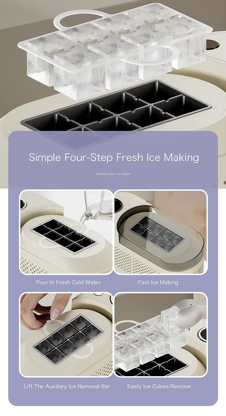 Portable Small Ice Maker Mini Convenient Home Dormitory Office Camping Car Cube Ice Automatic Ice Making Box ice machine 220V