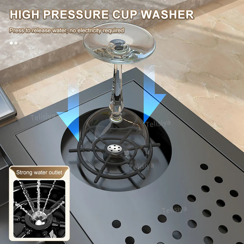 Hidden Cup Washer Bar Sink Stainless Steel Kitchen Sink Multifunctional Wash Basin Mini Small Single Slot With Cover Plate