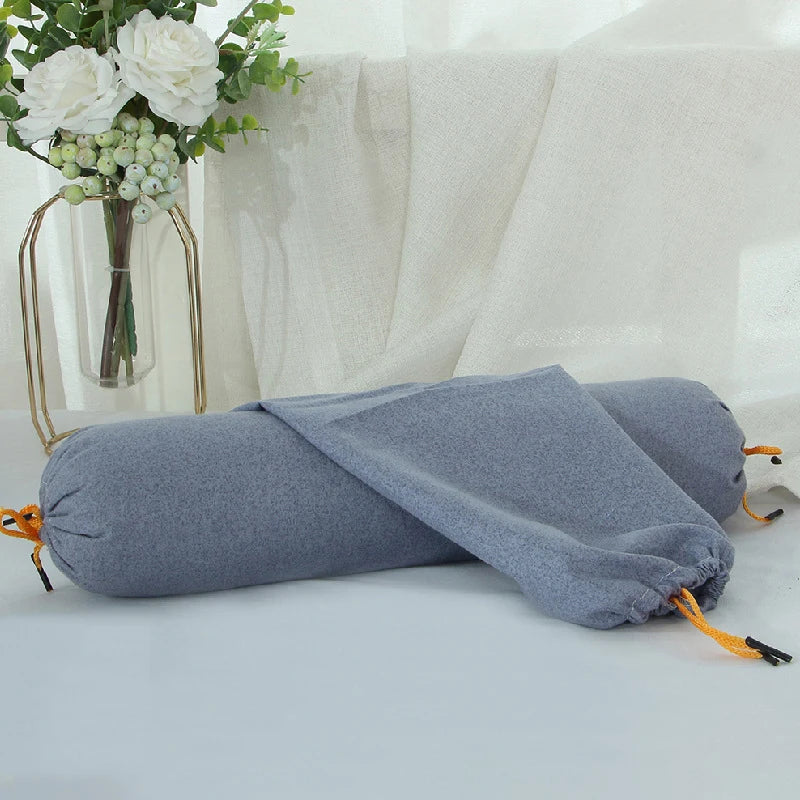 Cylindrical Bolster Pillowcase Double Drawstring Design Bed Sofa Neck Back Waist Support Body Cushion Cover Candy Pillow Cover