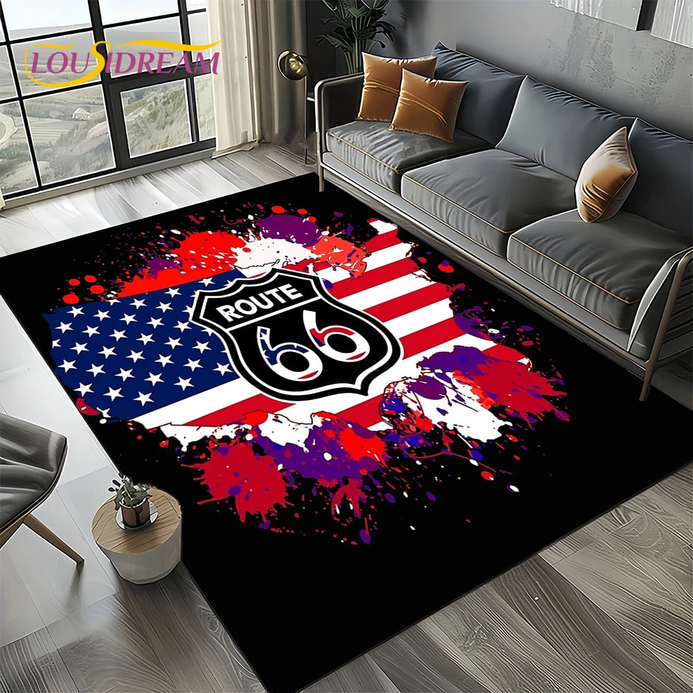 Retro America Historic Route 66,Mother Road,mãe EstradaCarpet Rug for Living Room Bedroom Home Sofa,Area Rug Non-slip Floor Mat