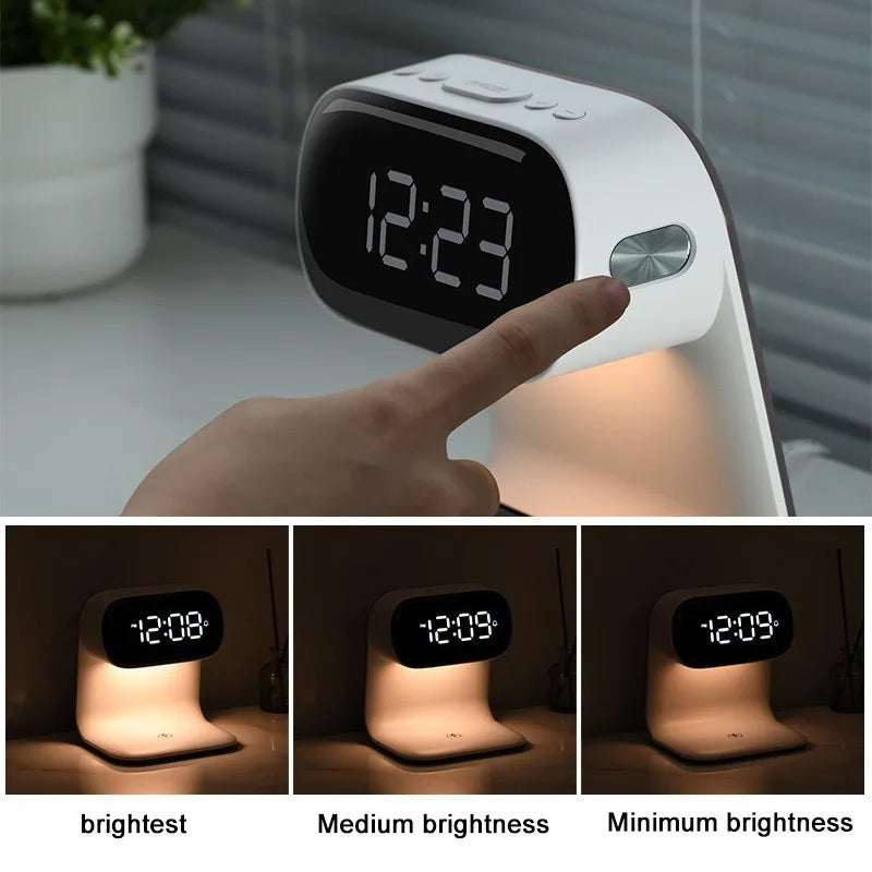 Multifunctional alarm clock with night light, wireless charging clock, holiday couple gift, three brightness adjustment clock