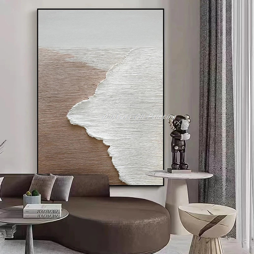 Mintura,Nordic Hand-painted Oil Painting on Canvas,Abstract Seaside Landscape Wall Art Poster,Living Room Office Home Deco Mural