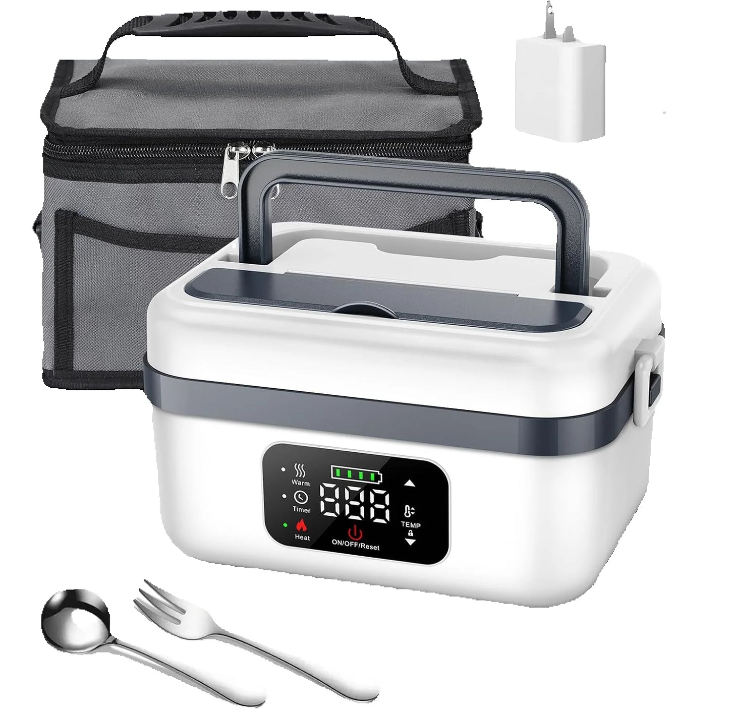 Wireless Self-Heating Lunch Box – Rechargeable Equipped with 4×4000mAh batteries, perfect for warming meals on the go at work, in the car, or during travel.