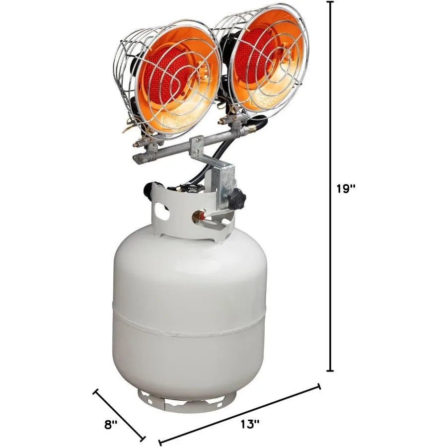 Infra-Red Tank Top Outdoor Heater for Propane Gas Tanks Double Burner 30 000 BTU Silver Camping and Patio Use