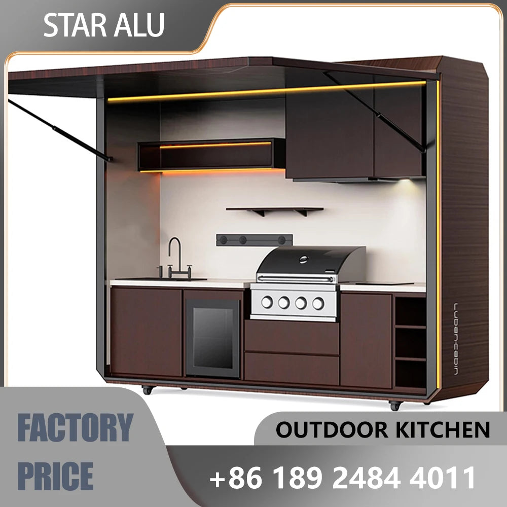 Backyard gourmet social center, smart temperature-controlled outdoor kitchen, waterproof, sunproof, and portable.