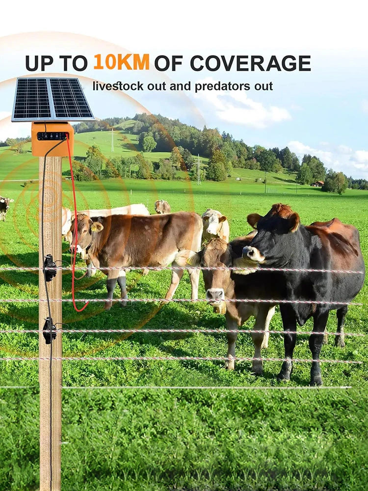 10KM Solar Electric Animal Fence 1.2J with Battery Solar Power Energy Charger Farm Device for Animals Cattle Sheep Livestock