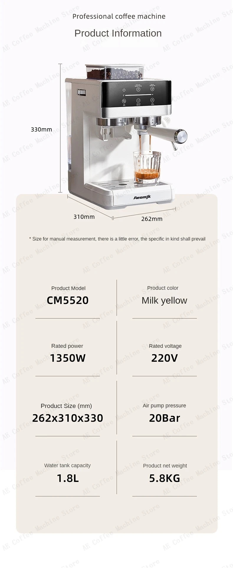 Semi-automatic Grinding and Extraction Espresso Machine, Steam milk espresso coffee machine, Can Extract Cold/hot Coffee