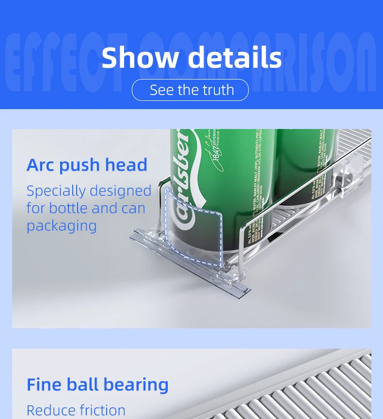 Beverage Spring Pusher Glide for Fridge Automatic Drink Propeller Bottle Rack Cans Organizer Refrigerator Drink Dispenser Shelf