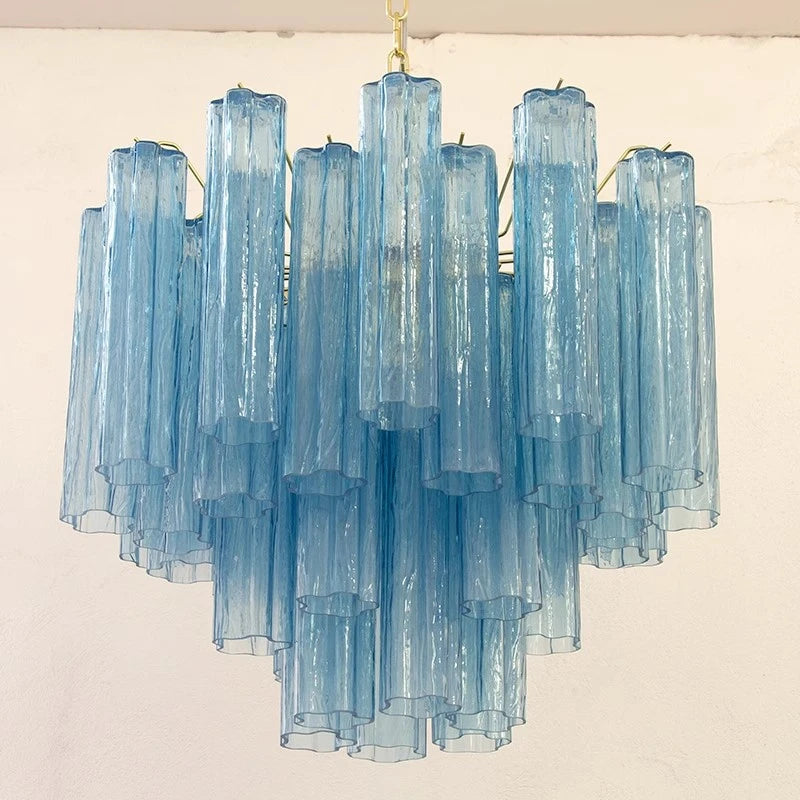 Art Deco Stained Glass Tube Chandelier – Luxury Ceiling Pendant Light Elegant lighting fixture perfect for kitchen islands, dining rooms, or any upscale interior space. Adds a touch of sophistication and style.
