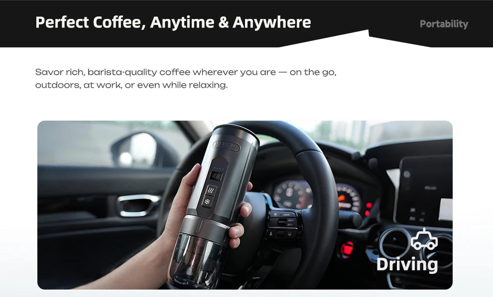 HiBREW H4C Portable Espresso Coffee Machine Wireless Heating Removable Battery Barista Ground Coffee Bottomless Extraction