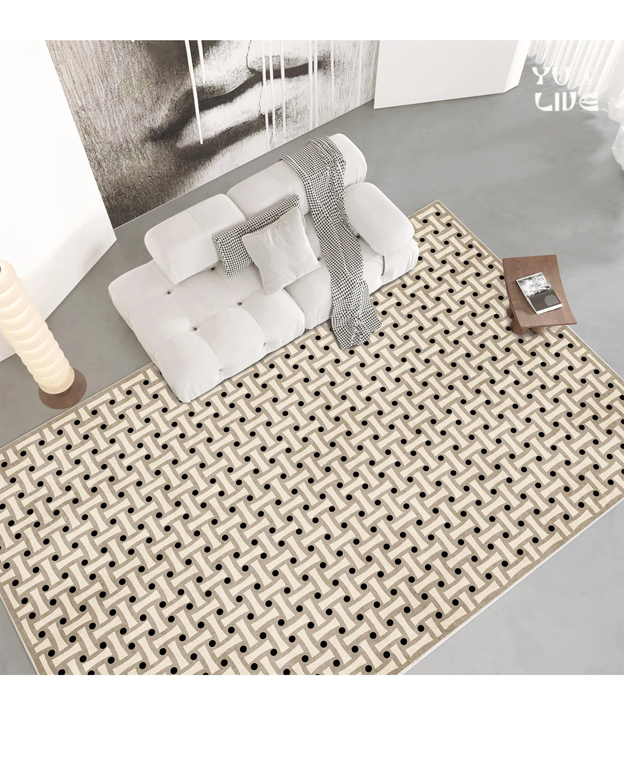 French Retro Rugs for Bedroom Checkerboard Living Room Decoration Carpet Ins Wind Plaid Bedside Floor Mat Large Area Plush Rug