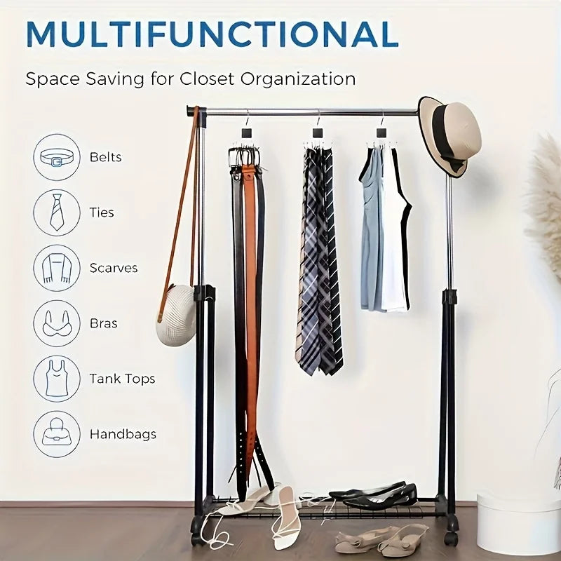 Rotating Wooden Metal Belt Hanger Multi-Functional Closet Organizer for Belts Bras Ties and Scarves with Stainless Steel Hooks