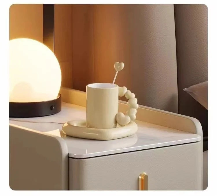 Smart Bedside Table, Solid Wood with Faux Leather Features 3 drawers, wireless charging, and side storage. Stylish and functional nightstand for modern bedrooms.