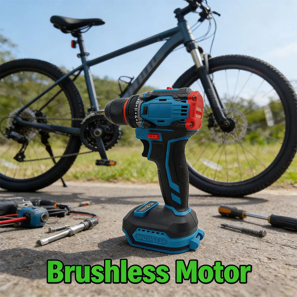 10mm Brushless Electric Impact Drill Driver 2-Speed Cordless Power Tool for Home DIY Construction 18V Battery Not Included