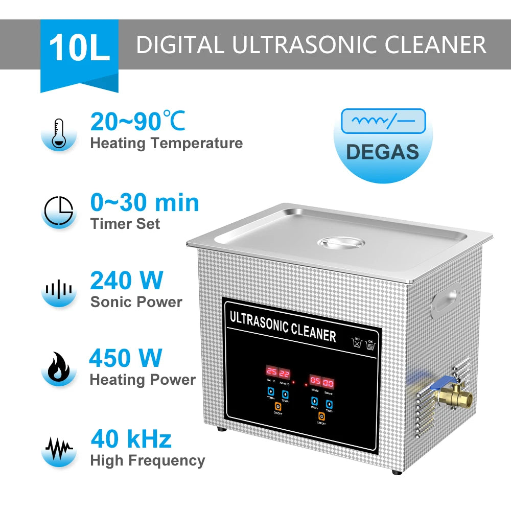 2L 3L 4L 6L 10L 15L 22L 30L Digital Ultrasonic Bath 600W Heater Timer Degas Clean Basket Ultrasound Cleaner Cleaning Tool