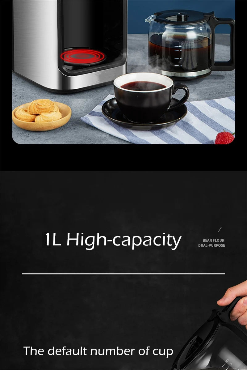 Fully automatic American coffee machine，Coffee beans or powder can be used，Electric grinding drip coffee machine 2-in-1