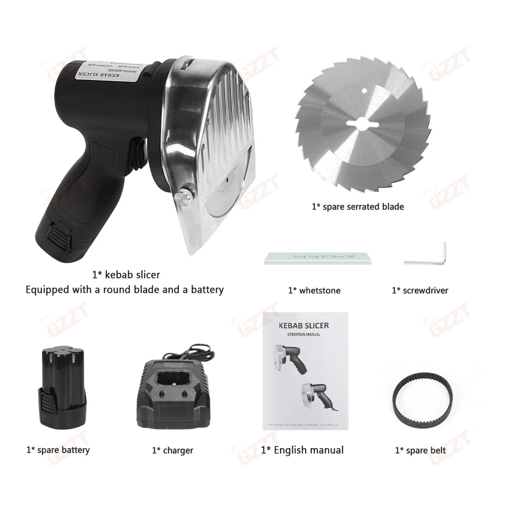 GZZT Cordless Meat Slicer Battery-Charged Handheld Roast Meat Cutter | Shawarma and Doner Slicing Knife Efficient Cutting Tool