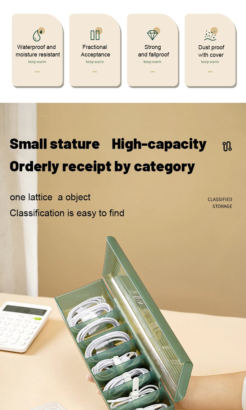 1Pc Transparent Data Cable Storage Box Plastic Data Line Storage Container for Desk Headset Stationery Multifunctional Storage