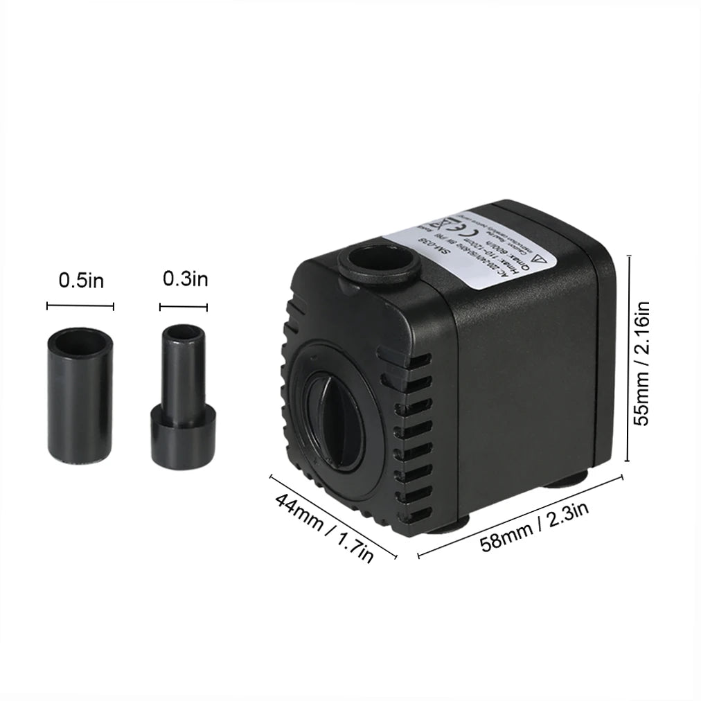 600L/H 8W Submersible Pond Water Pump for Aquarium Tabletop Fountains Pond Water Gardens and Hydroponic Systems with 2 Nozzles