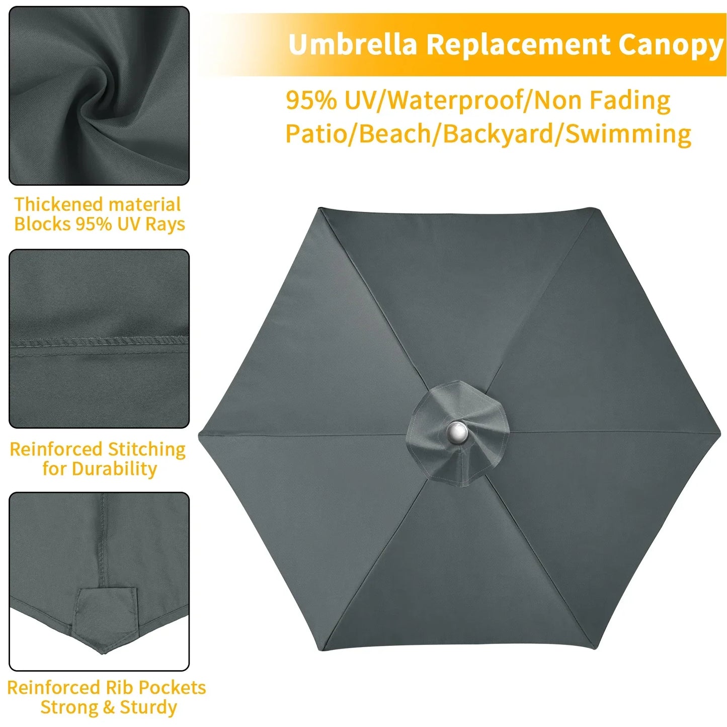 Replaceable Parasol Top Cloth Garden Outdoor Patio Canopy Umbrella Cover Sunshade Garden Canopy UV Protection 2m/2.5m/2.7m/3m