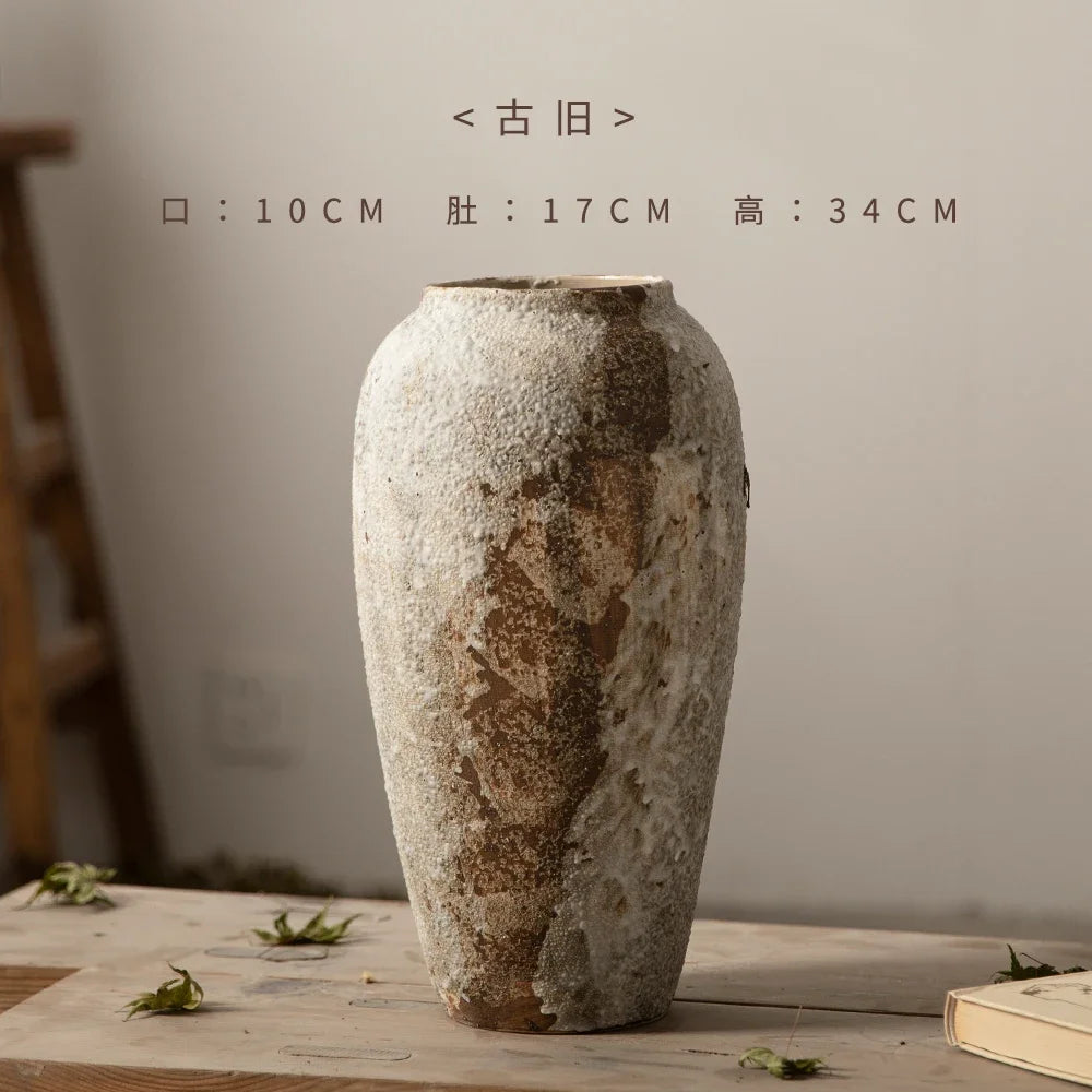 Hydroponic Flower Arranging Ceramic Vase Mottled Retro Chinese Pottery Jars Decorative Decorations for Living Room TV Cabinets
