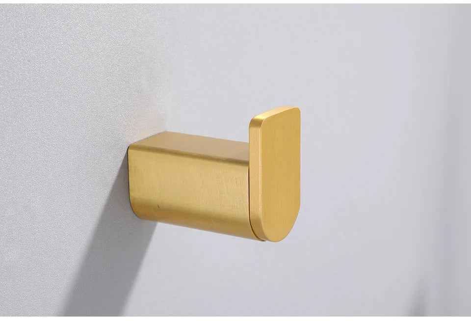 Brushed Gold  Bathroom Accessories Sets 4 Wall Mounted Towel Bar Robe Hooks Toilet Paper Roll Holder Stainless Steel Hardware