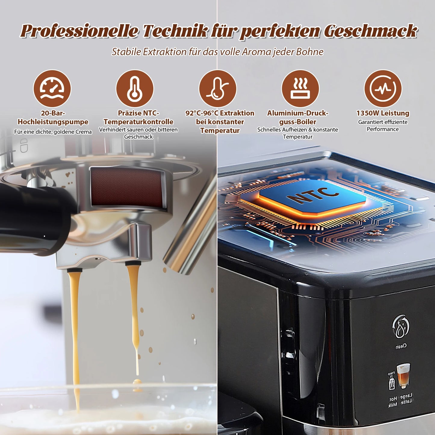 1350W Espresso coffee maker 20 Bar Semi-Automatic Screenbar Machine with Detachable Milk Tank & Water Tank Black
