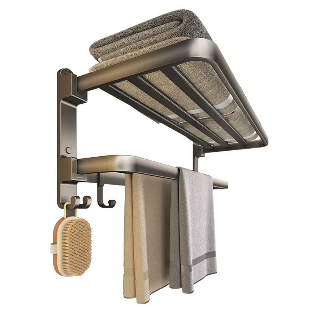 Gun Gray Triple Tier Folding Space Aluminum Towel Rack Wall mounted Hardware Pendant Set Bath Towel Holder Bathroom Accessories