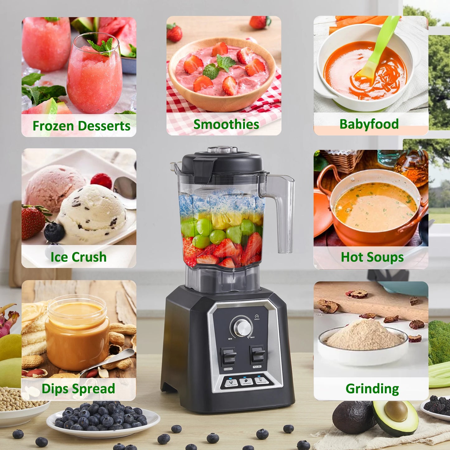 BioloMix Professional Kitchen Blender Automatic Program 2L Low-Profile BPA-Free Smoothie Juicer Ice Crusher Food Mixer