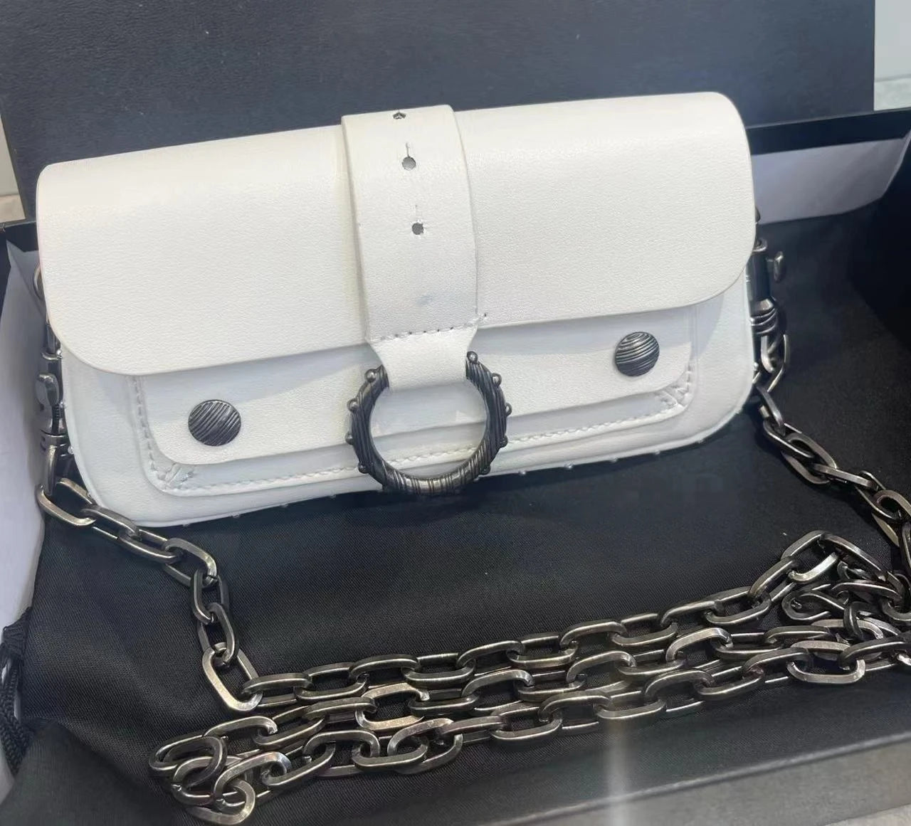 Multi-Color French Design Mini Waist Bag Classic Rivet Style Chic round design with a simple, versatile look. Compact and stylish, perfect for everyday wear.