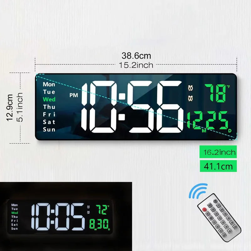 16.2'' Large Digital Wall Clock with Remote Control Big LED/Dual Alarm/8 RGB Colors Alarm Electronic Watch