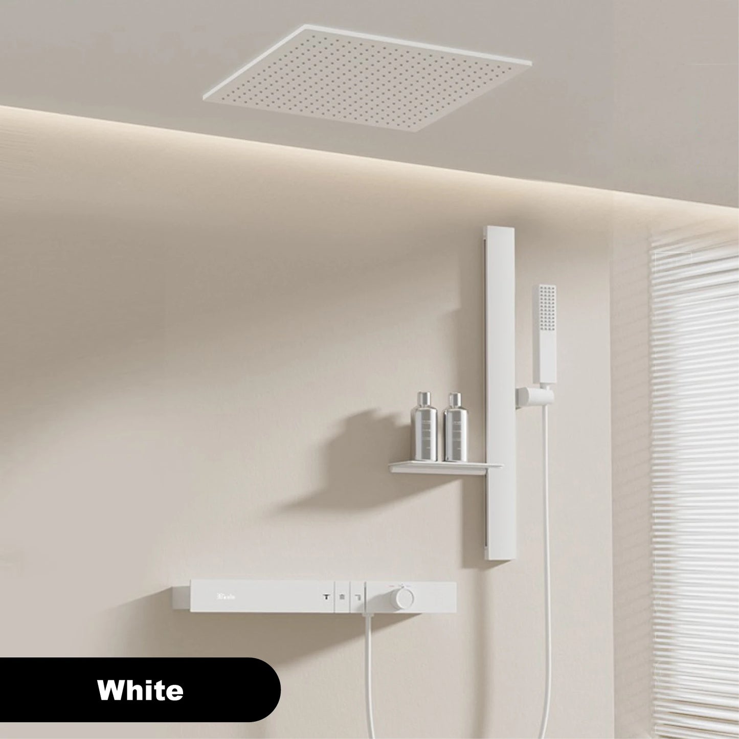 Luxury Ceiling Thermostatic Shower System Black Brass 3 Function Built In Wall Cold Hot Water Waterfall Outlet Bathroom Faucet