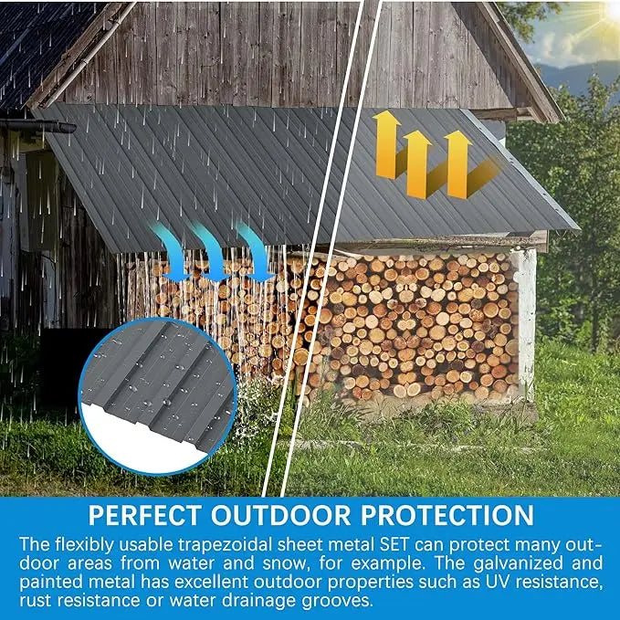 Galvanized Steel Roof Panels, L60.63"×W16.77" Heavy Duty Roofing Panel, Roof Protector for Garages, Sheds, (25PCS, 176.5 ft²)